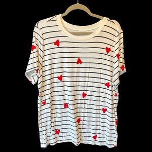 Torrid 2 Super Soft Knit tee 2X White striped hearts Short sleeves Womens top